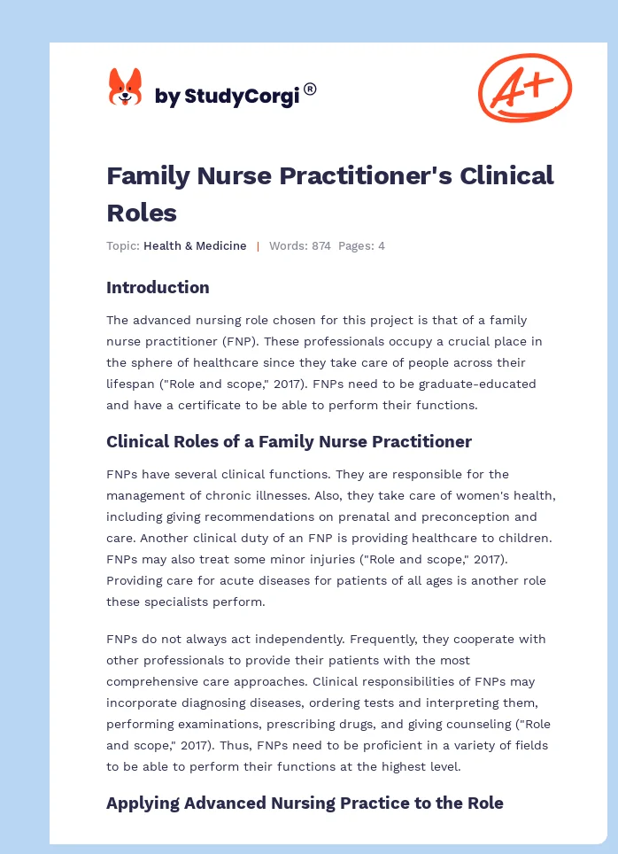Family Nurse Practitioner's Clinical Roles. Page 1