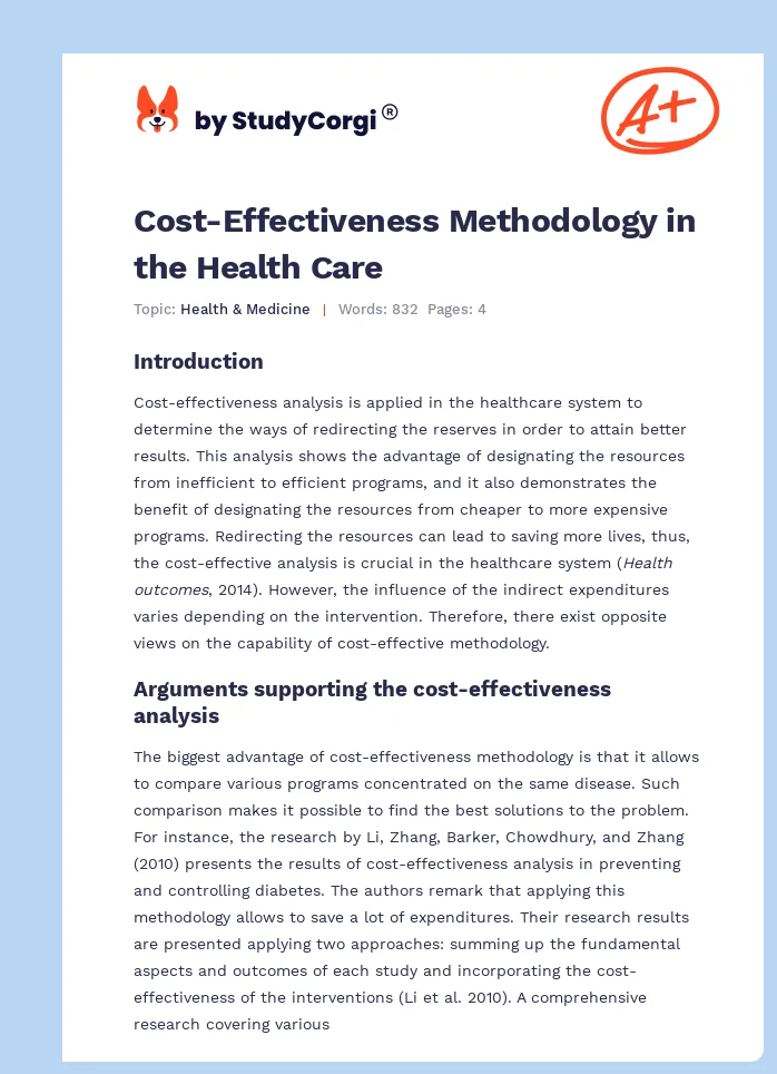 Cost-Effectiveness Methodology in the Health Care. Page 1