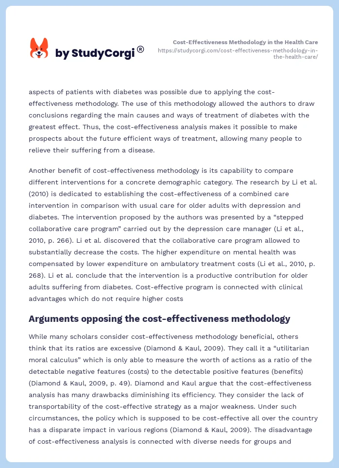 Cost-Effectiveness Methodology in the Health Care. Page 2