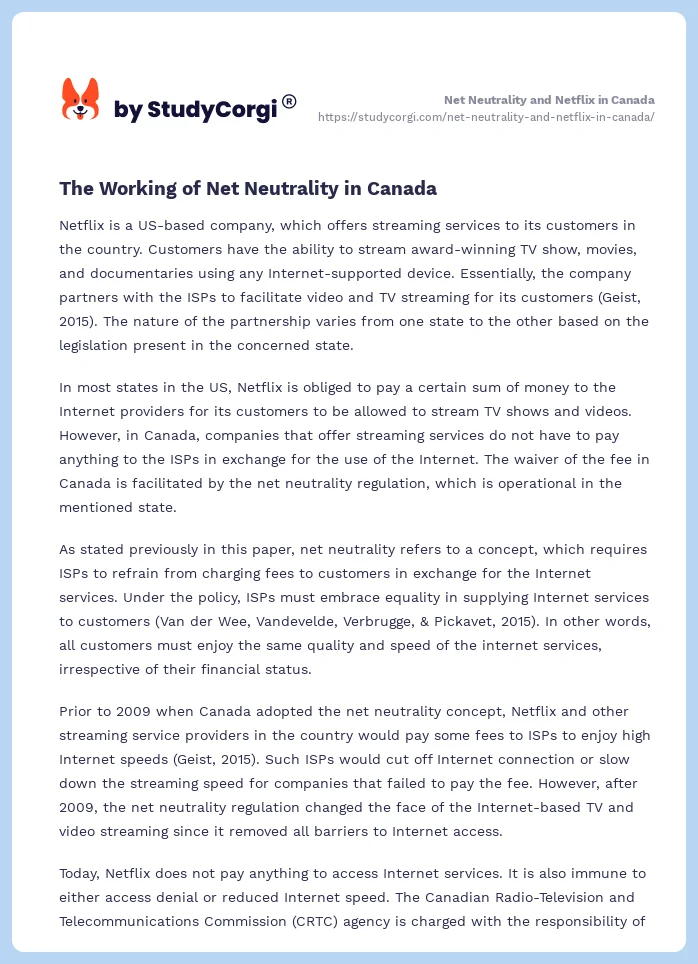 Net Neutrality and Netflix in Canada. Page 2