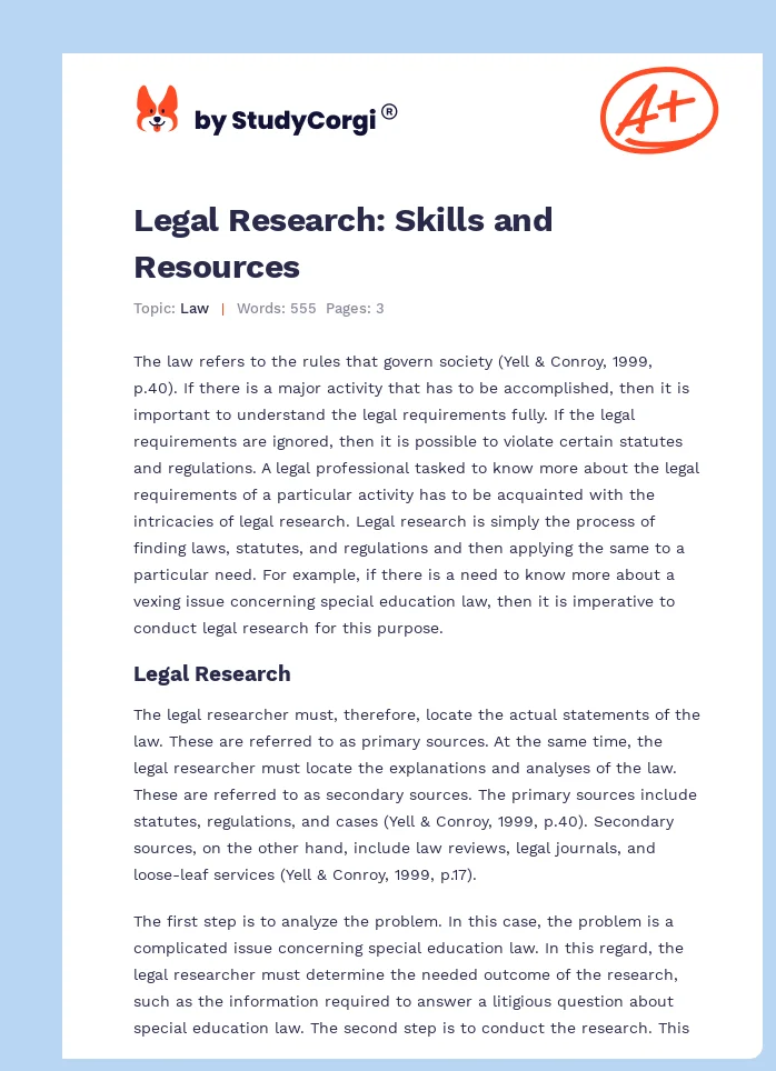 Legal Research: Skills and Resources. Page 1