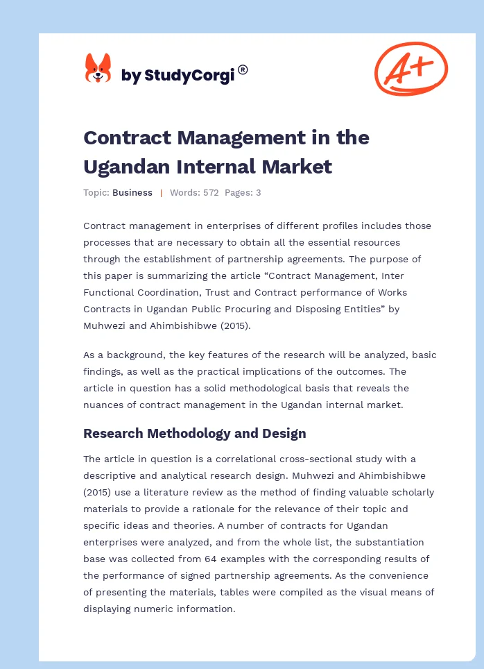 Contract Management in the Ugandan Internal Market. Page 1