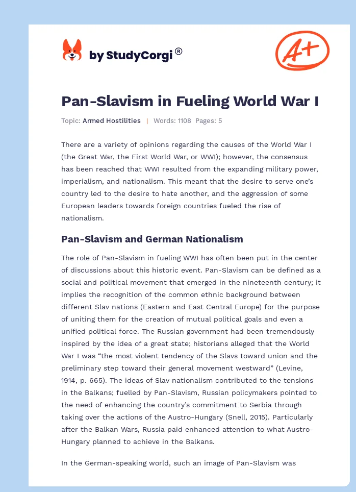 Pan-Slavism in Fueling World War I. Page 1
