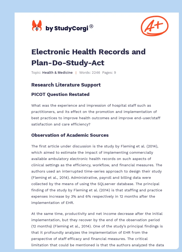 Electronic Health Records and Plan-Do-Study-Act. Page 1