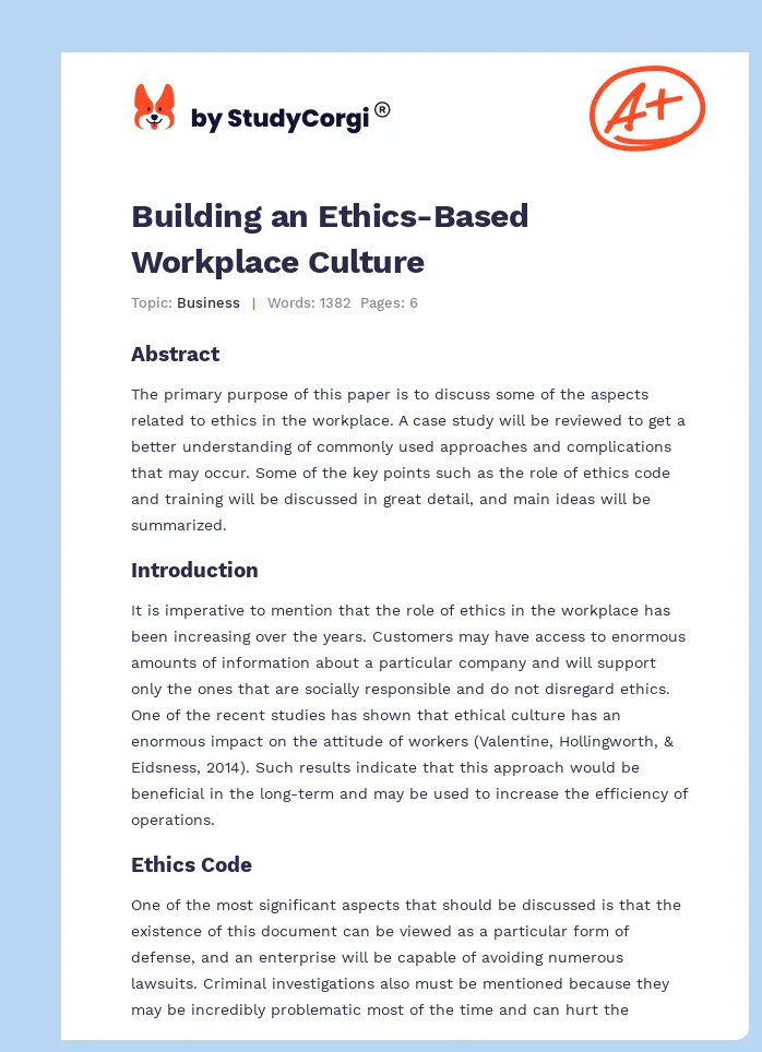 Building an Ethics-Based Workplace Culture. Page 1