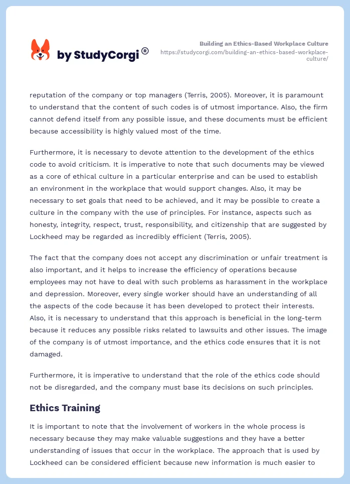 Building an Ethics-Based Workplace Culture. Page 2