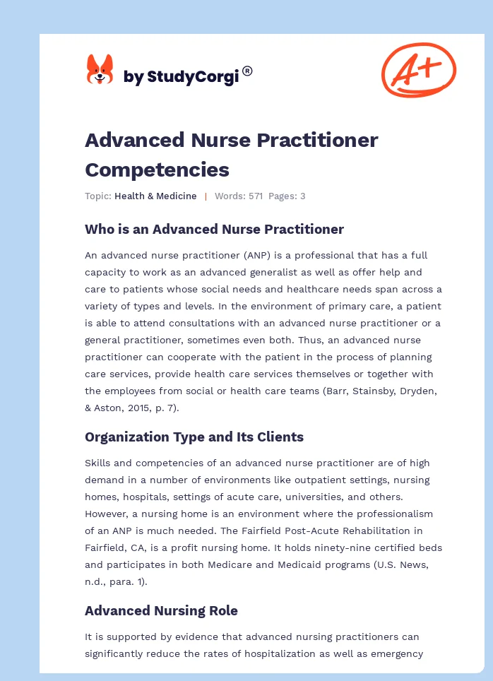 Advanced Nurse Practitioner Competencies. Page 1