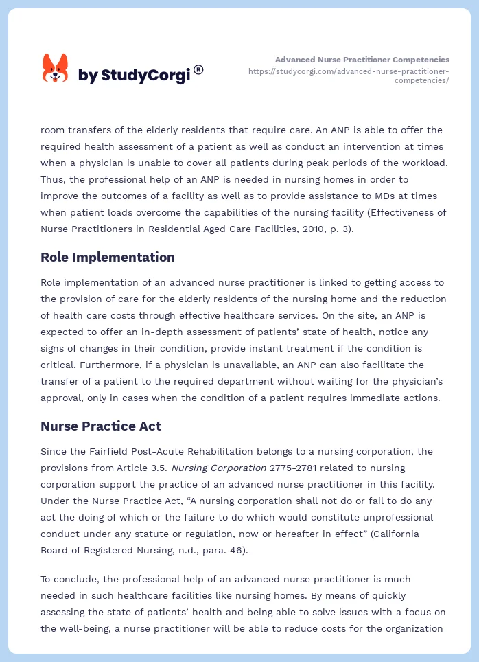 Advanced Nurse Practitioner Competencies. Page 2
