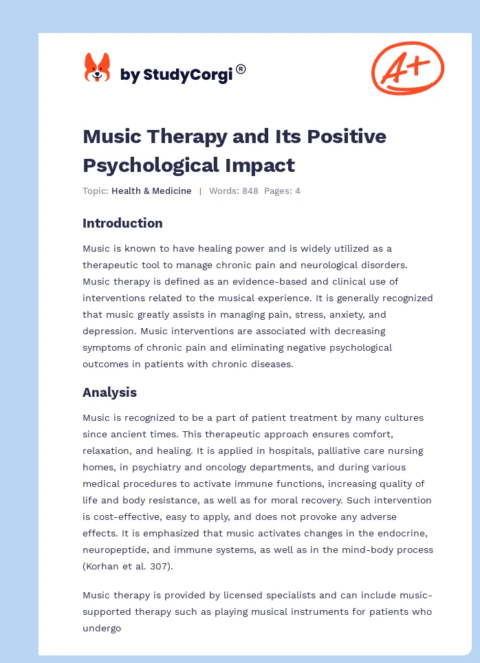 Music Therapy and Its Positive Psychological Impact. Page 1