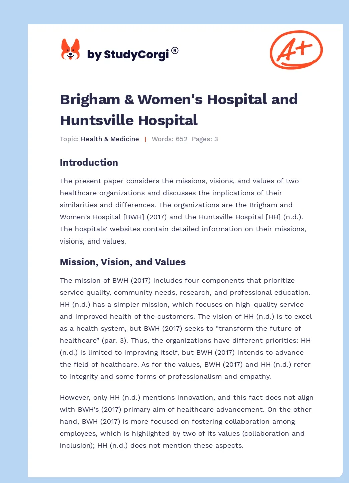 Brigham & Women's Hospital and Huntsville Hospital. Page 1