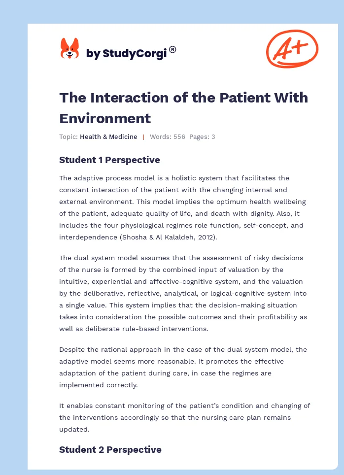 The Interaction of the Patient With Environment. Page 1