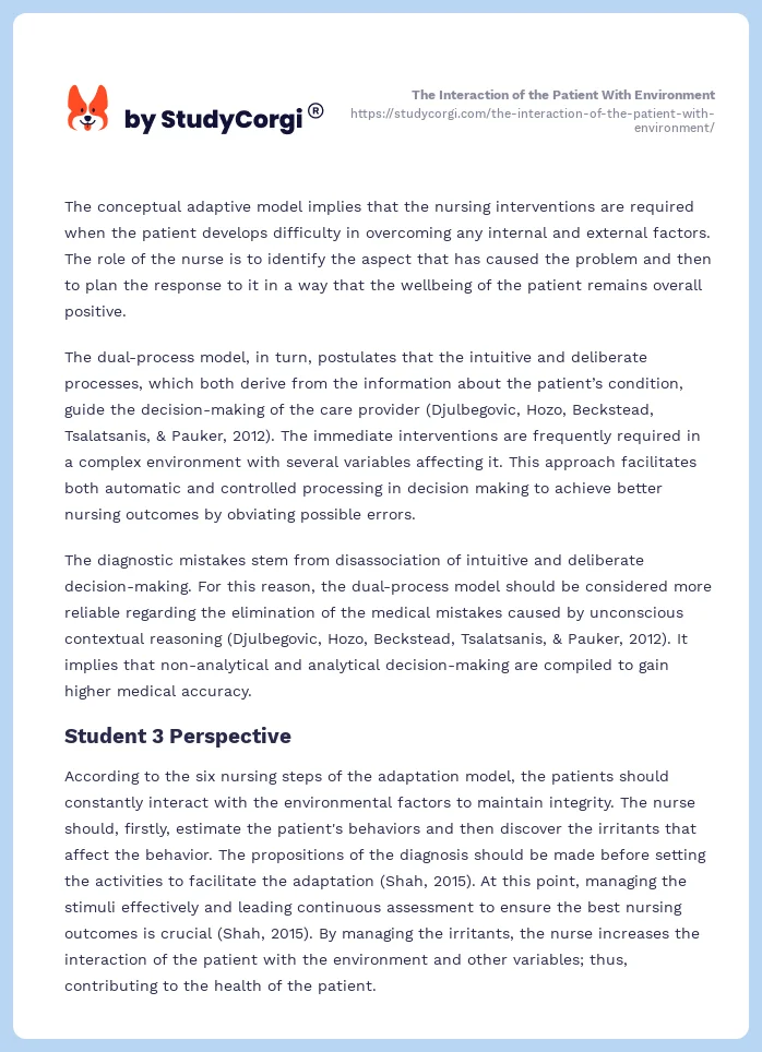 The Interaction of the Patient With Environment. Page 2