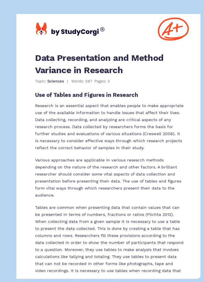 Data Presentation and Method Variance in Research. Page 1