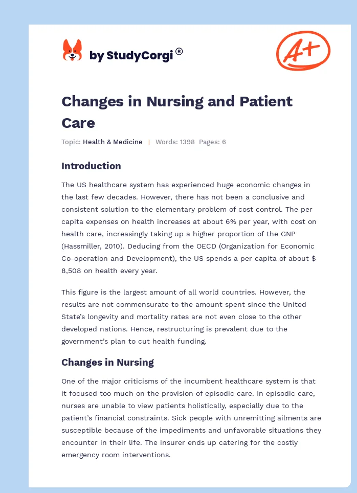 Changes in Nursing and Patient Care. Page 1