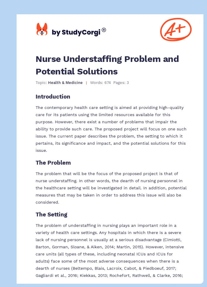 Nurse Understaffing Problem and Potential Solutions. Page 1