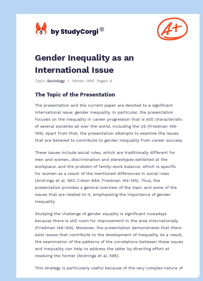 Gender Inequality as an International Issue. Page 1