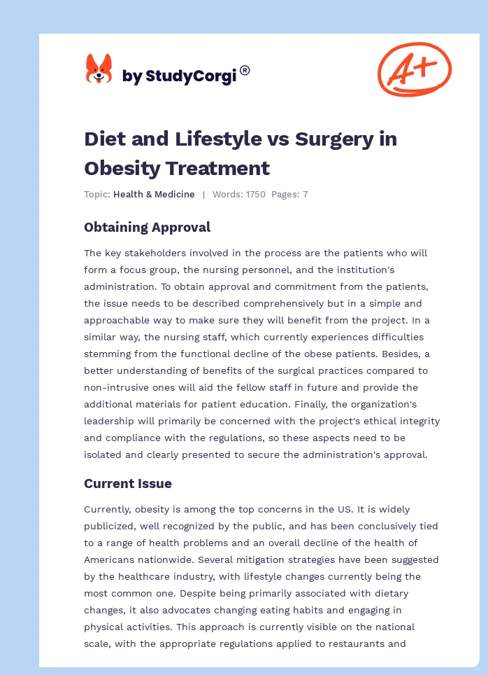 Diet and Lifestyle vs Surgery in Obesity Treatment. Page 1