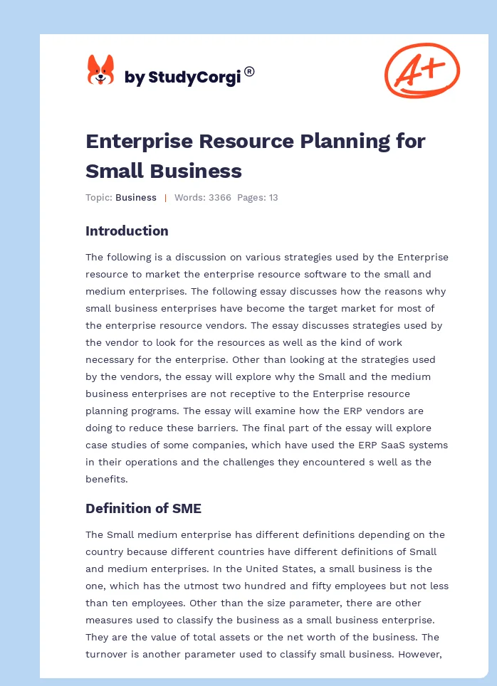Enterprise Resource Planning for Small Business. Page 1