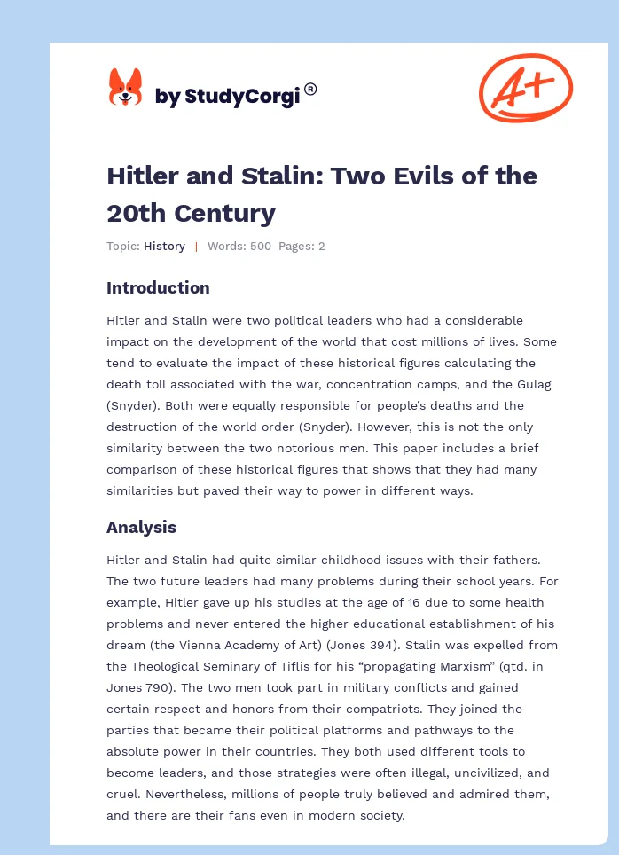 Hitler and Stalin: Two Evils of the 20th Century. Page 1