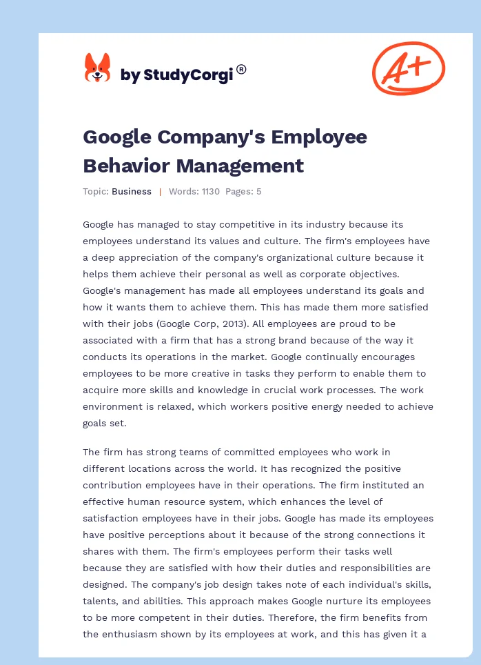 Google Company's Employee Behavior Management. Page 1