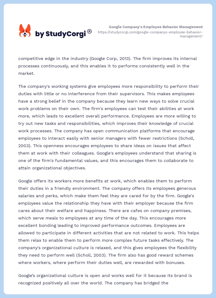 Google Company's Employee Behavior Management. Page 2