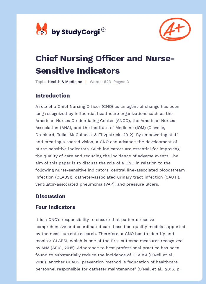 Chief Nursing Officer and Nurse-Sensitive Indicators. Page 1