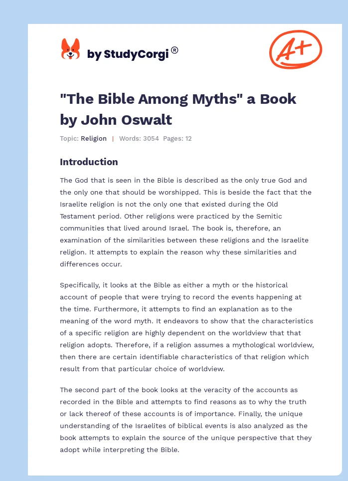 "The Bible Among Myths" a Book by John Oswalt. Page 1