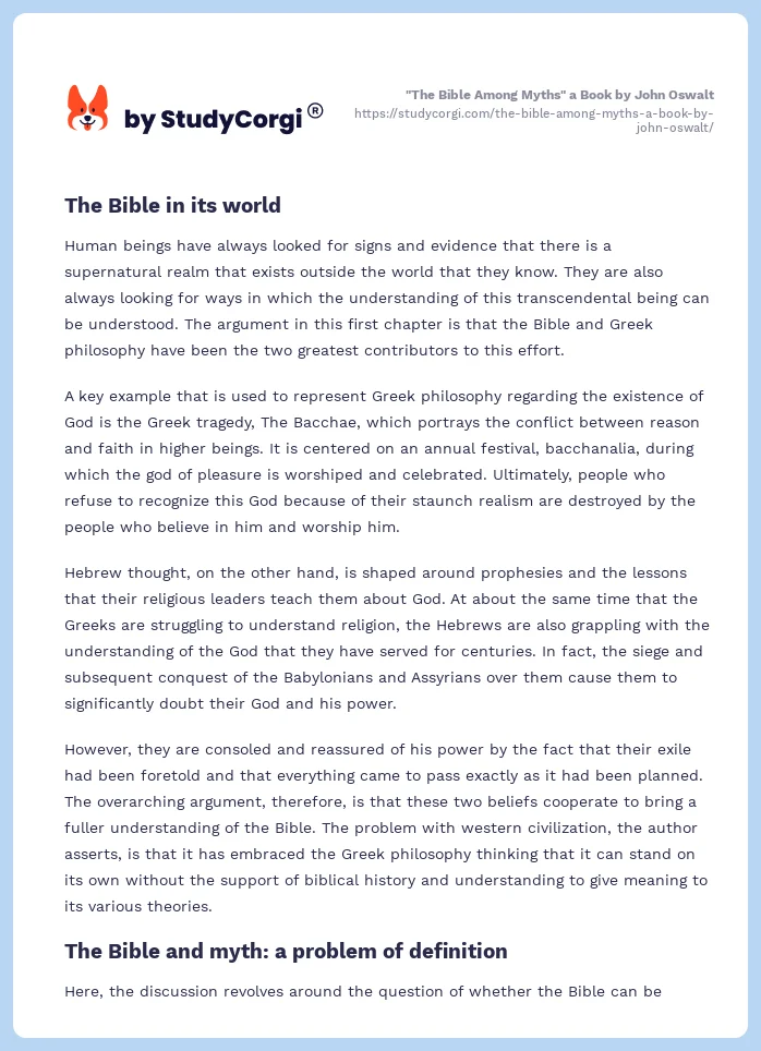 "The Bible Among Myths" a Book by John Oswalt. Page 2