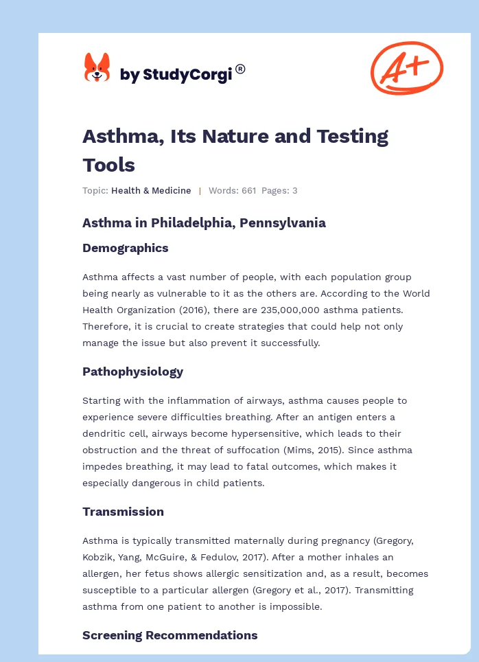 Asthma, Its Nature and Testing Tools. Page 1