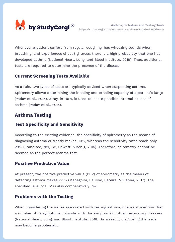 Asthma, Its Nature and Testing Tools. Page 2