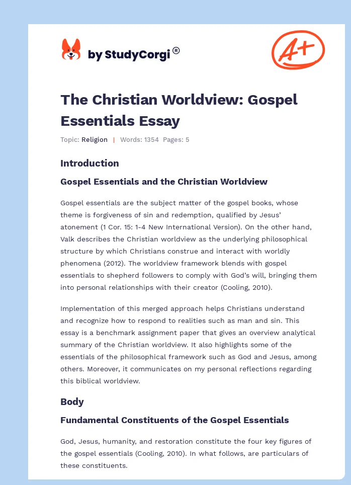 The Christian Worldview: Gospel Essentials Essay. Page 1