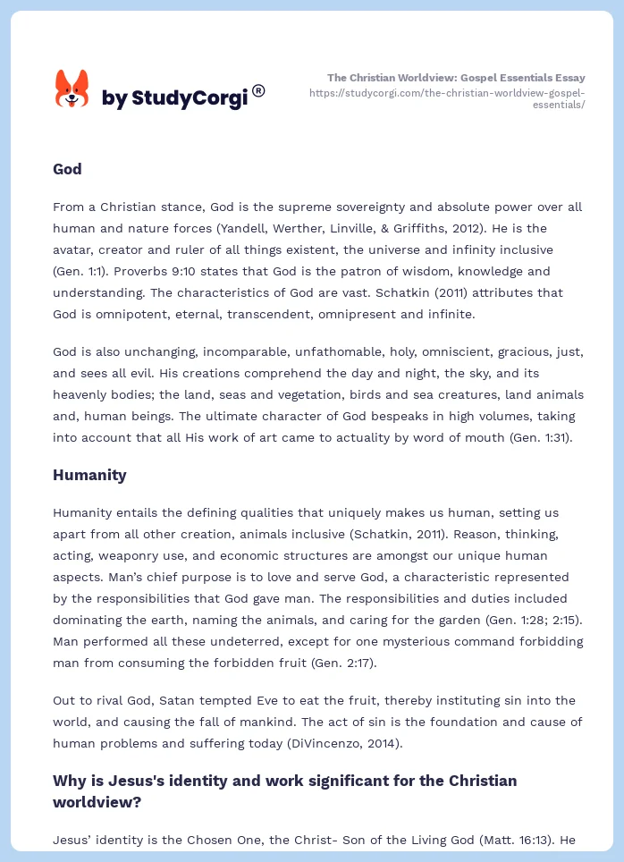 The Christian Worldview: Gospel Essentials Essay. Page 2