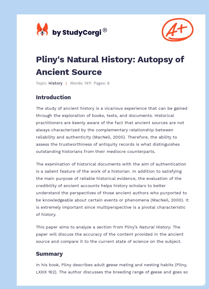 Pliny's Natural History: Autopsy of Ancient Source. Page 1