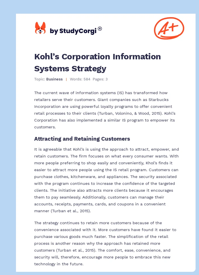 Kohl’s Corporation Information Systems Strategy. Page 1
