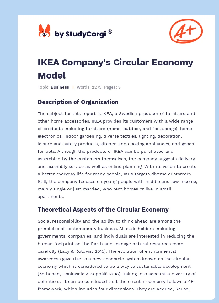IKEA Company's Circular Economy Model. Page 1