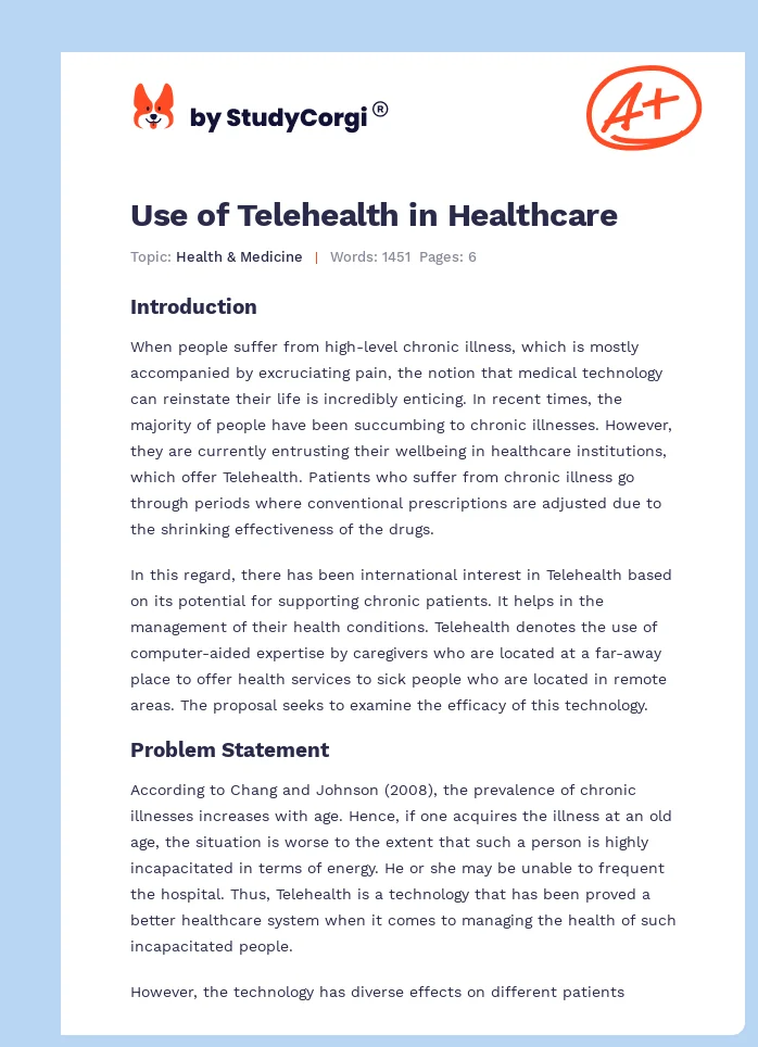 Use of Telehealth in Healthcare. Page 1
