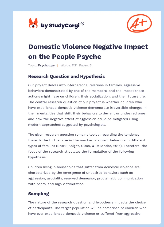 Domestic Violence Negative Impact on the People Psyche. Page 1