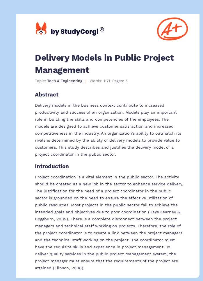 Delivery Models in Public Project Management. Page 1
