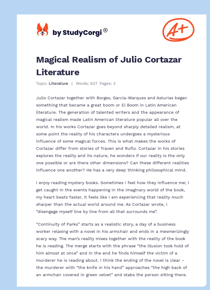 Magical Realism of Julio Cortazar Literature. Page 1