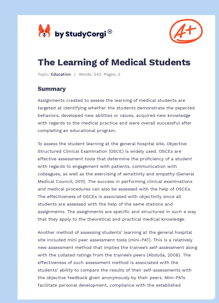The Learning of Medical Students. Page 1