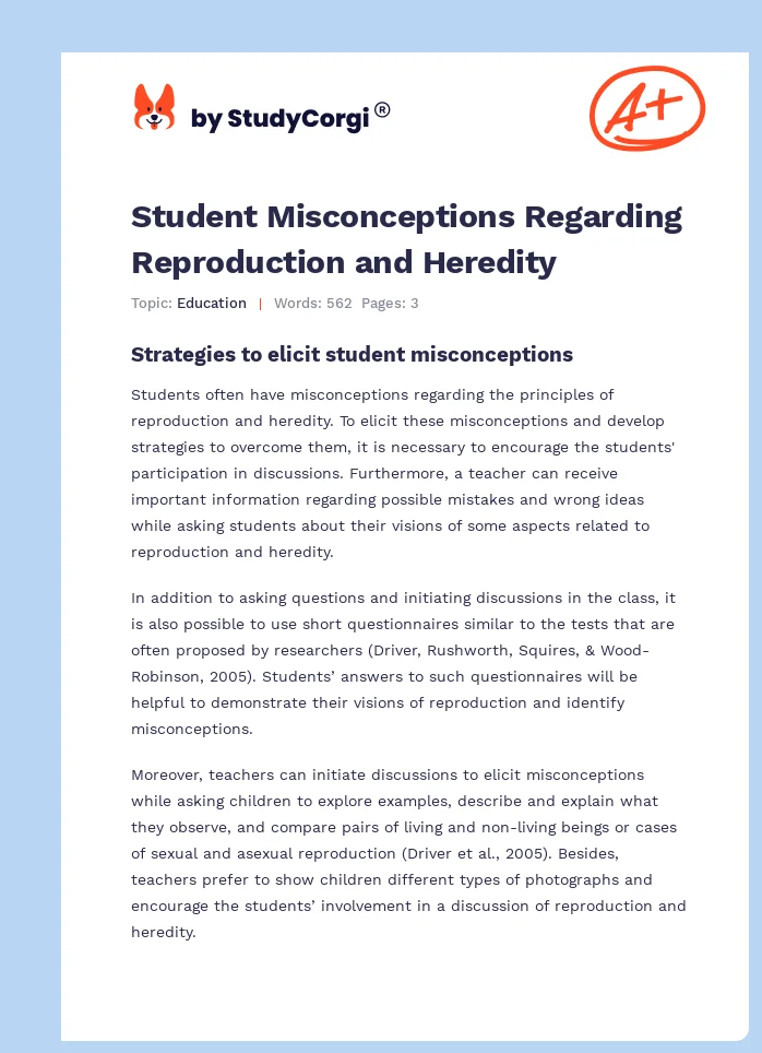 Student Misconceptions Regarding Reproduction and Heredity. Page 1