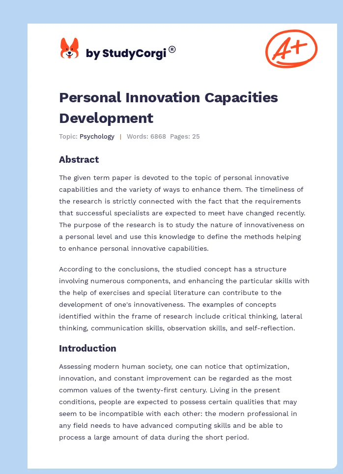 Personal Innovation Capacities Development. Page 1
