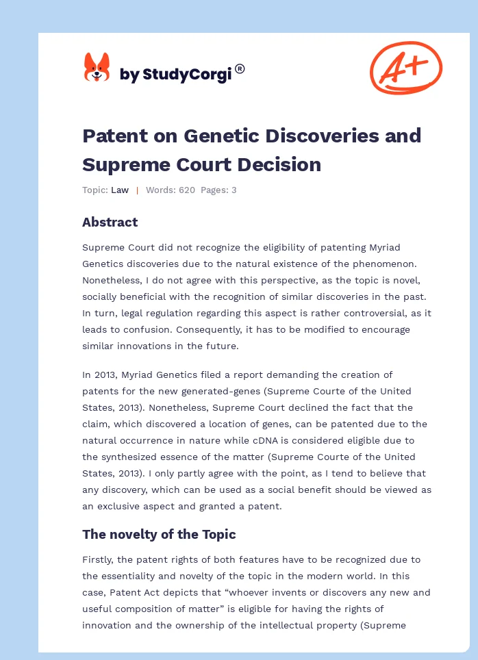 Patent on Genetic Discoveries and Supreme Court Decision. Page 1