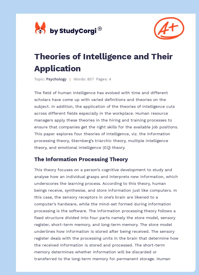 Theories of Intelligence and Their Application. Page 1
