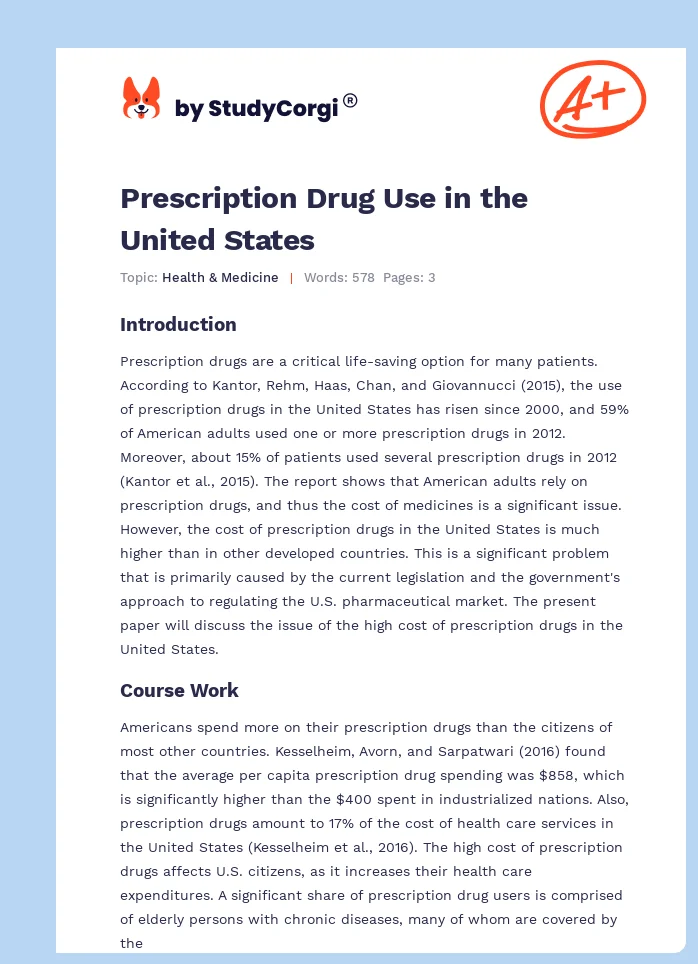 Prescription Drug Use in the United States. Page 1