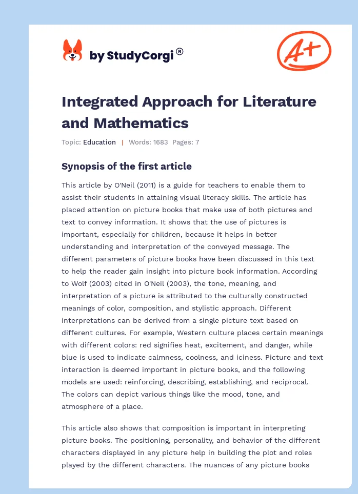 Integrated Approach for Literature and Mathematics. Page 1
