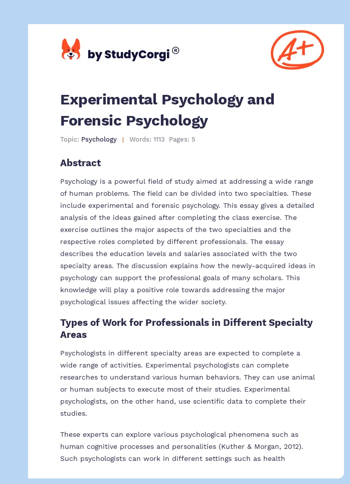 Experimental Psychology and Forensic Psychology. Page 1