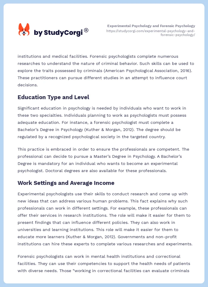 Experimental Psychology and Forensic Psychology. Page 2