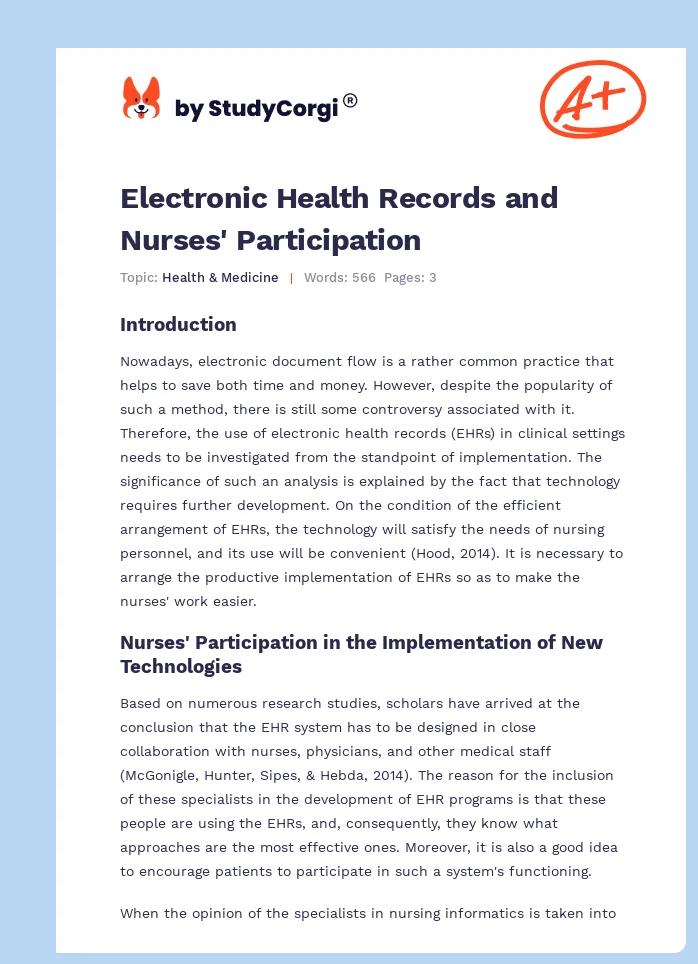 Electronic Health Records and Nurses' Participation. Page 1