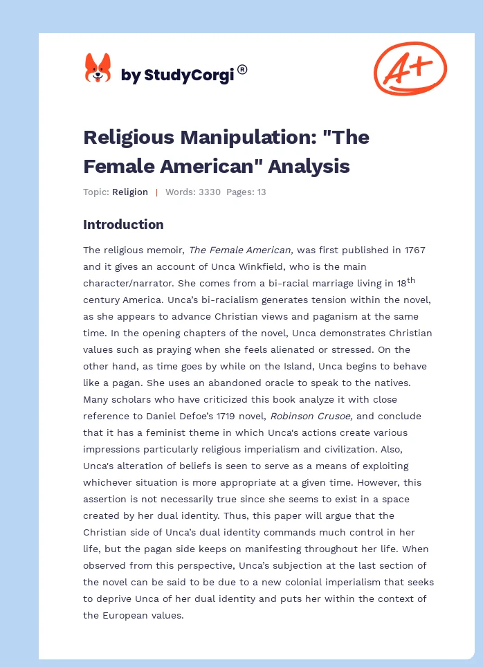 Religious Manipulation: "The Female American" Analysis. Page 1